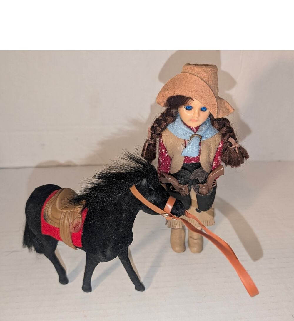 Vintage Carlson Western Girl Doll & Flocked Horse Removable Saddle